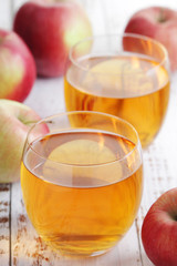A glass with juice and apples