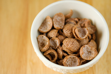 Cereals breakfast cocoa flavor in bowl