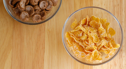 Top view cereals in glass bowl.breakfast concept