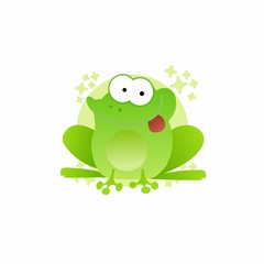 Illustration of Green Frog Pull Out Tongue Cartoon, Cute Funny Character, Flat Design