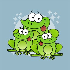 Illustration of Green Frog Pull Out Tongue Cartoon, Cute Funny Character, Flat Design