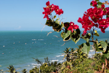 View of the Atlantic Ocean from a cliff in the coastal town of Icapui in Northeastern Brazil