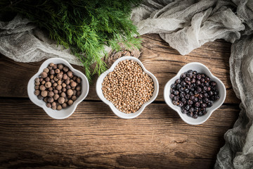 Grain of the herbs in the little bowl.