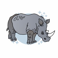Illustration of Rhinoceros Cartoon, Cute Funny Character with Strong Body,  Flat Design