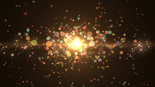 Space orange background with stars. Background orange movement. Universe bluek dust with stars on black background. Abstract motion background shining orange particles and stars sparks. 4k