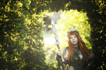 Elven warrior woman in the deep forest