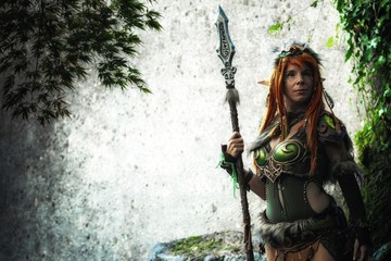 Elven warrior woman in the deep forest
