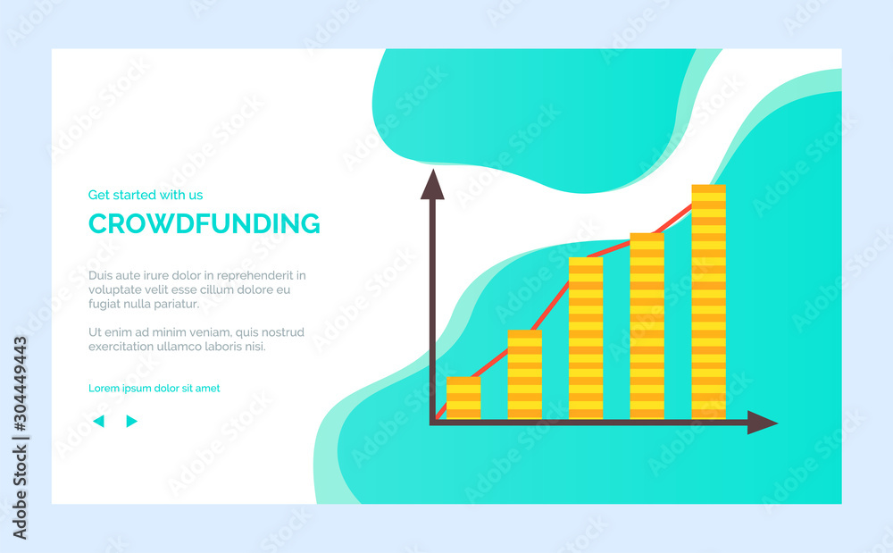 Poster crowdfunding vector, results and data visualization, timeline scale with infographics, rising flowch