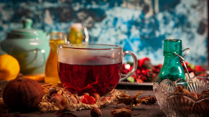Red Hot Hibiscus tea in a glass mug