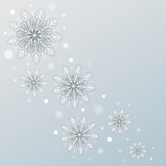 Winter greeting card with 3d white snowflakes