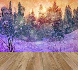 Winter landscape snowy trees beautiful sunset fanciful frosty trees Christmas trees