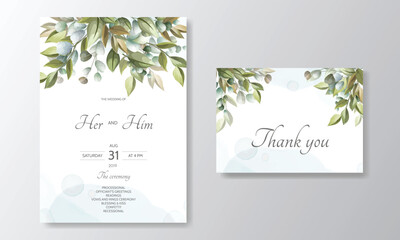 wedding invitation card-template set with beautiful floral leaves