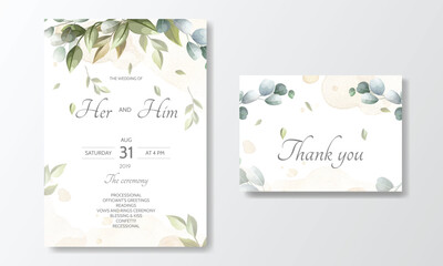 wedding invitation card-template set with beautiful floral leaves
