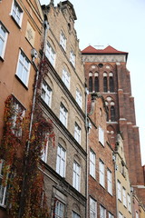  multi-colored buildings of the streets of Gdansk, Poland