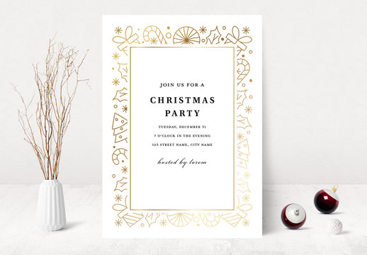 Christmas Party Invitation Layout with Gold Elements