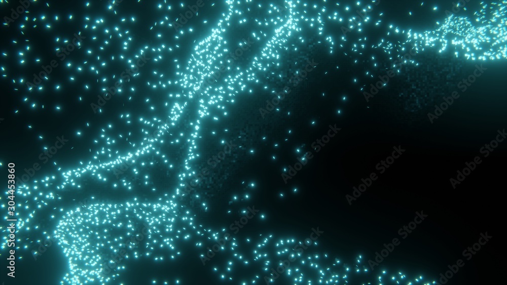Poster abstract digital wave of particles. futuristic point wave. landscape background