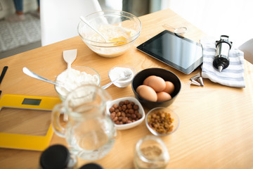 Kitchen table with cookie ingredients