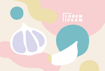 food backgrounds.Hand draw vector illustration of garlics.food design template.copy space with vegetable. pastel colour image horizontal wallpaper