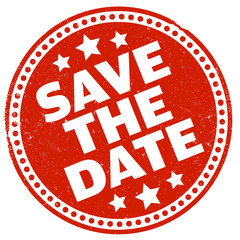 grungy round red rubber stamp with text SAVE THE DATE vector illustration