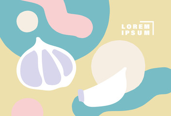 food backgrounds.Hand draw vector illustration of garlics.food design template.copy space with vegetable. pastel colour image horizontal wallpaper
