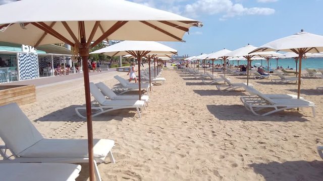 Playa de Palma beach, Ballermann, balneario 12, Mallorca, Balearic Islands, Spain, Aug 2019