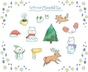 水彩風　冬の素材セット