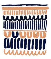 Abstract graphic art print, poster, pattern. Ink wavy lines, U shapes, straight lines, organic shapes, stylish Fall colors gold, beige, ocher, black. Minimalist Scandinavian style, International Style