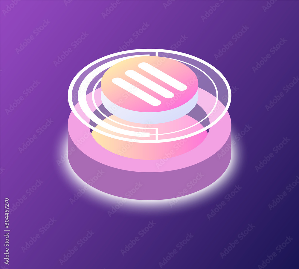 Poster creating element for business stratup or presentation, light round button, circle device isolated on