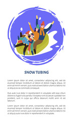 Family tubing mother and father with children in tube vector. Downhill splashes of snow, people having fun, laughing child with parents downslope
