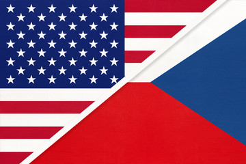 USA vs Czech Republic national flag from textile. Relationship between american and european countries.