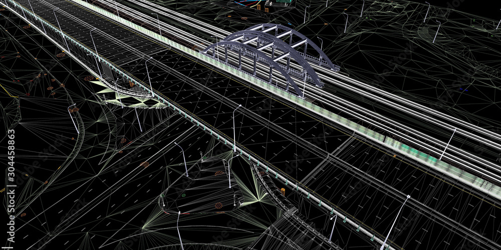 Poster the bim model of the object of transport infrastructure of wireframe view