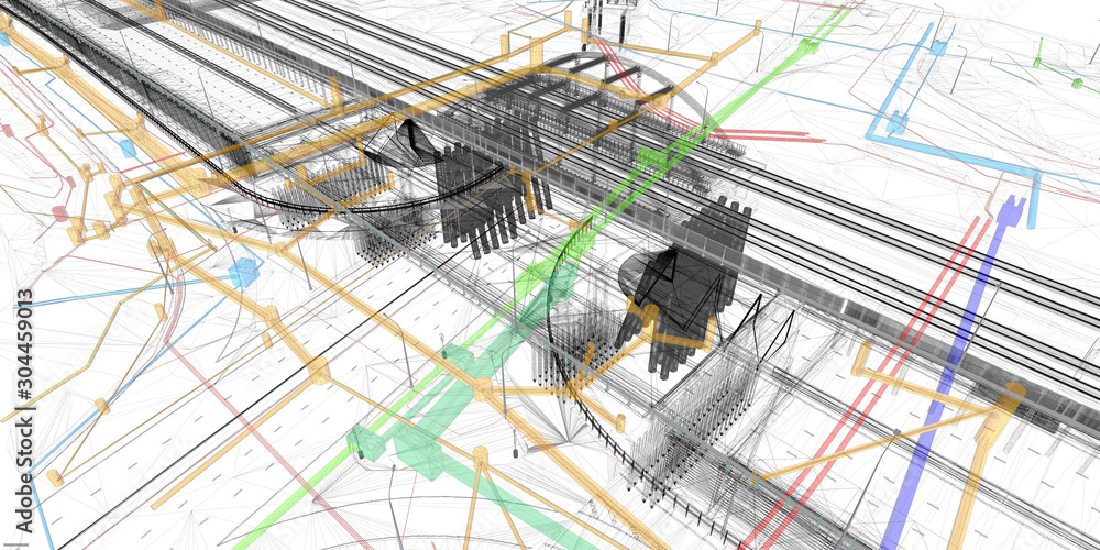Poster the bim model of the object of transport infrastructure of wireframe view
