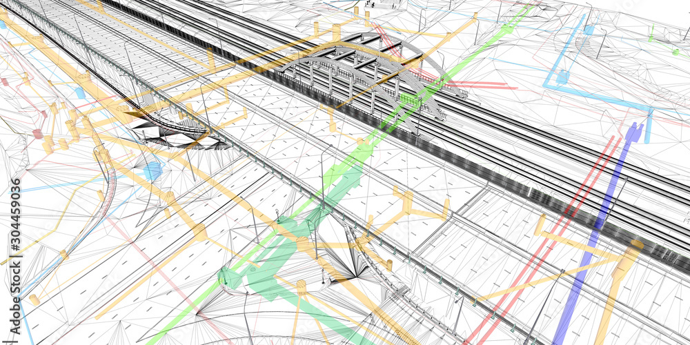 Poster the bim model of the object of transport infrastructure of wireframe view