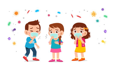 Fototapeta premium cute kids boy and girl wearing face mask