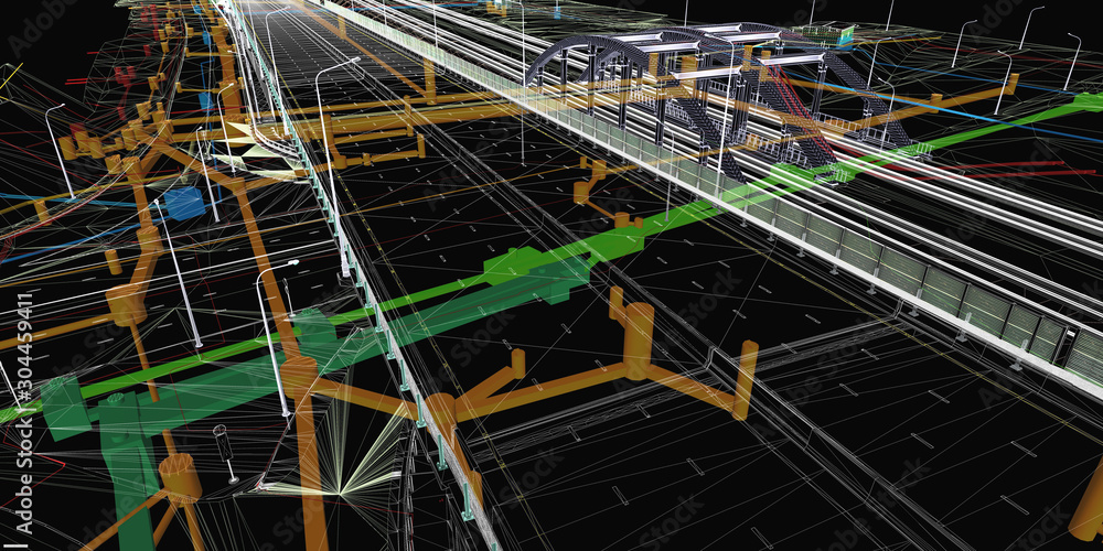 Aufkleber the bim model of the object of transport infrastructure of wireframe view