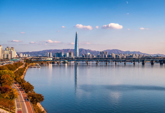 view of han river in autumn at seoul city south korea