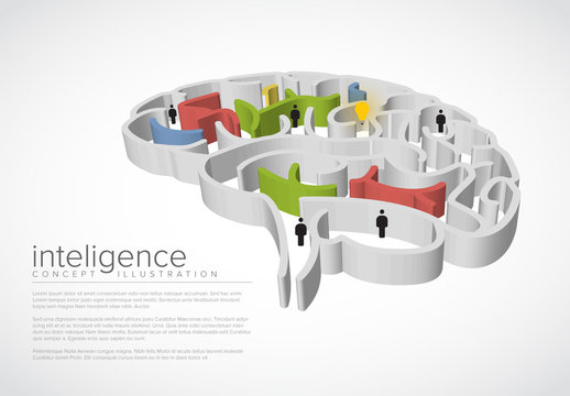 Intelligence Infographic with Labyrinth Brain