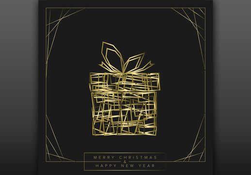 Minimalist Christmas Card Layout with Golden Present