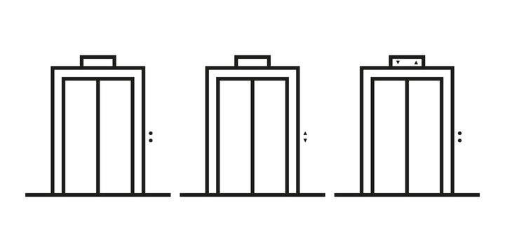Set of elevators (lifts). Vector icons in flat line style
