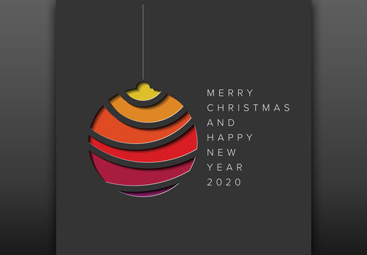 Minimalist Christmas Card Layout with Colorful Ornament