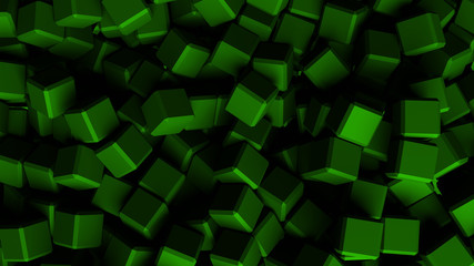 green abstract background with cubes, wallpaper 3d illustration