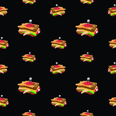 Zombie fast food. Vector illustration. Pattern food. Sandwich dead. Human hand