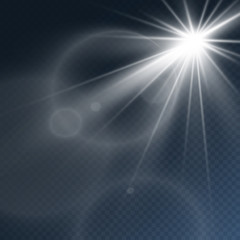 Vector light sources, concert lighting, spotlights set. Concert spotlight with beam, illuminated spotlights for web design illustration.	