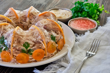 National Russian dish Holodec, jelly with parsley