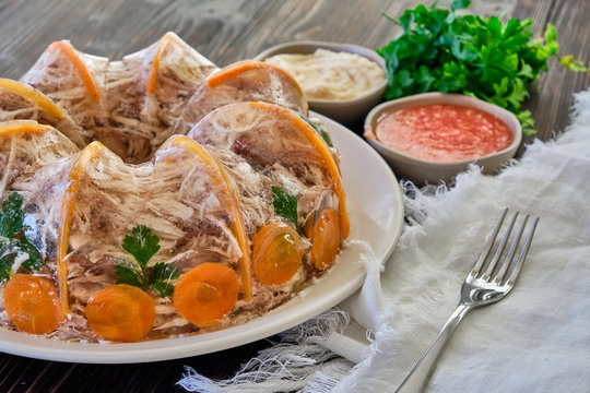 National Russian dish Holodec, jelly with parsley