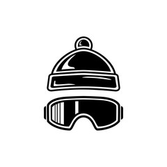 Ski hat, glasses. Abstract concept, icon. Vector illustration on white background.