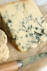 Mature English Stilton cheese with crackers