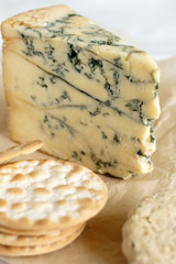 Mature English Stilton cheese and crackers