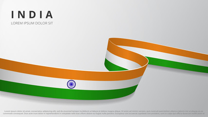 Flag of India. Realistic wavy ribbon with Indian flag colors. Graphic and web design template. National symbol. Independence day poster. Abstract background. Vector illustration.