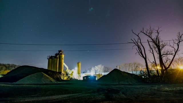 Night timelapse at sand processing gravel station